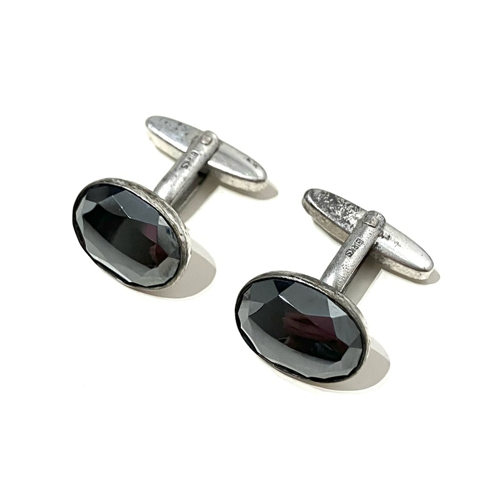 Birks Sterling Silver Hematite Vintage Cufflinks